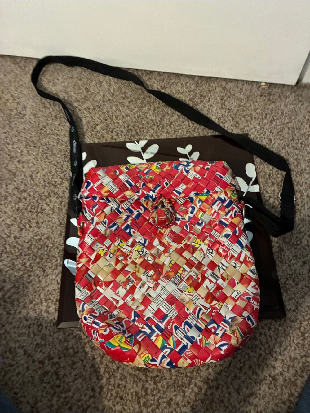 Red candy wrapperWoven Crossbody Bag.